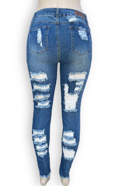 Super Distressed Mid Rise Jeans