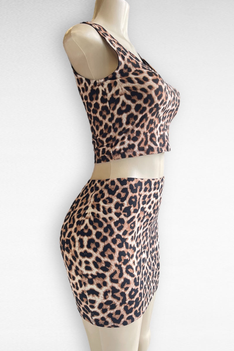 Leopard Print Tank Top and Skirt Matching Set