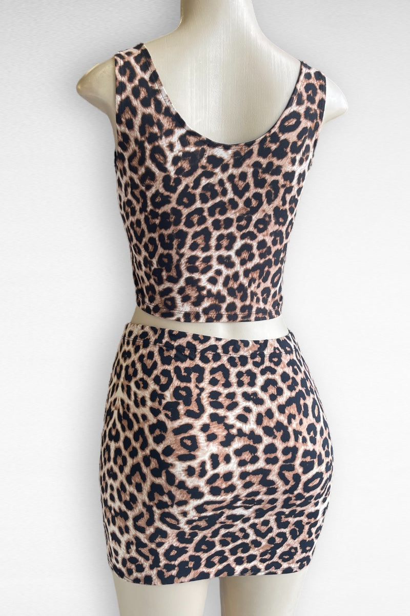 Leopard Print Tank Top and Skirt Matching Set