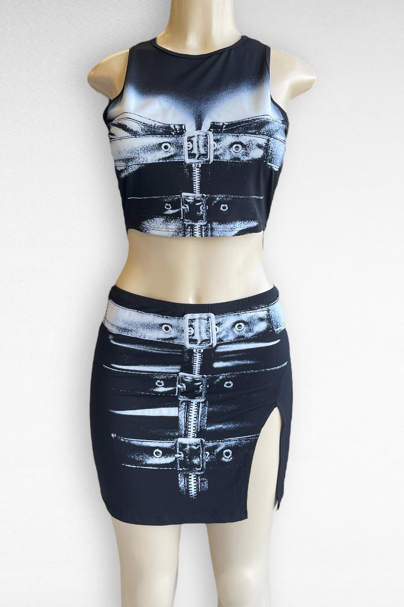 Latex Buckled Print Matching Set