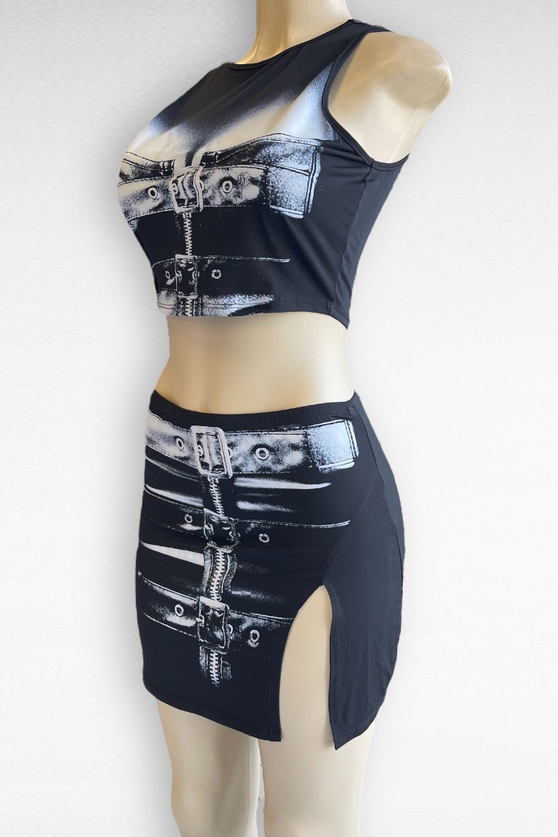 Latex Buckled Print Matching Set