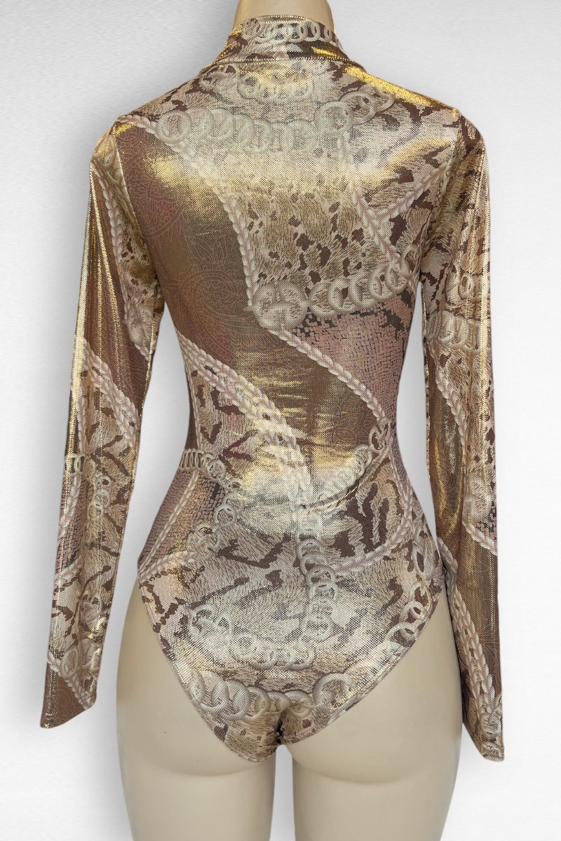 Shiny Print Bodysuit and Skirt Set