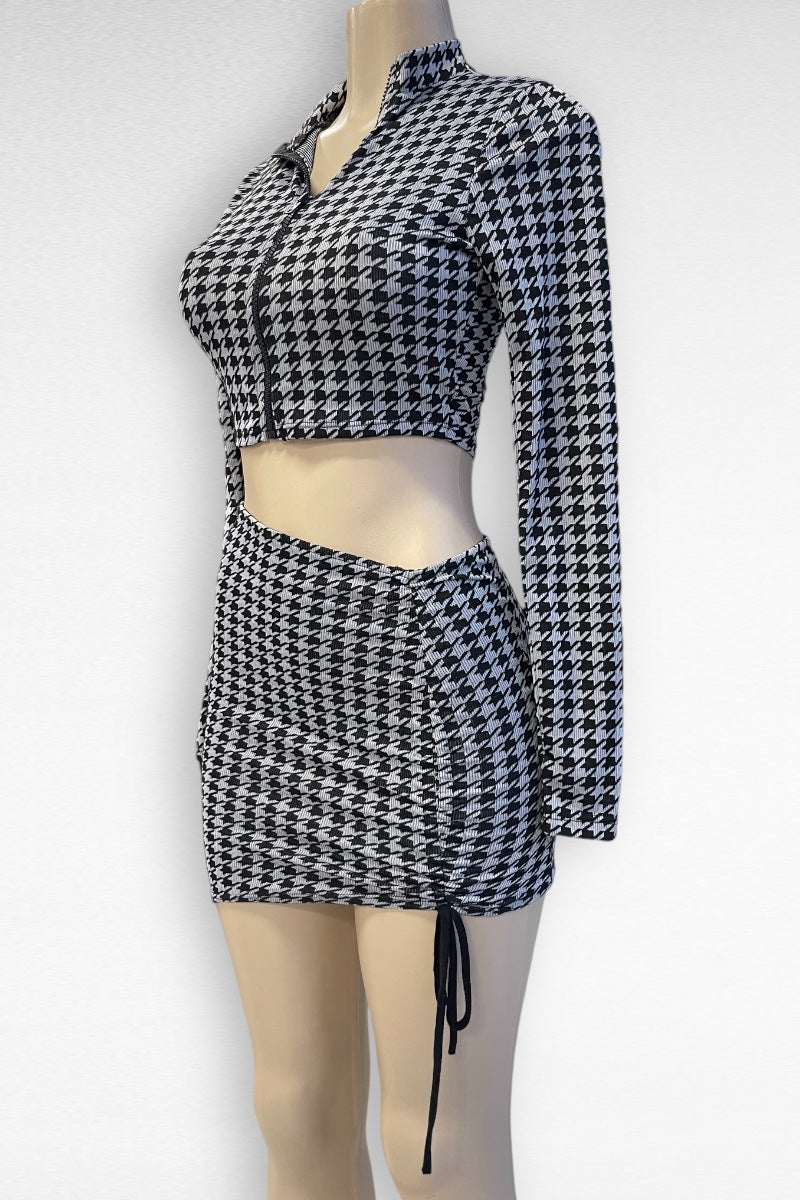 Houndstooth Soft Long Sleeve Top and Skirt Set