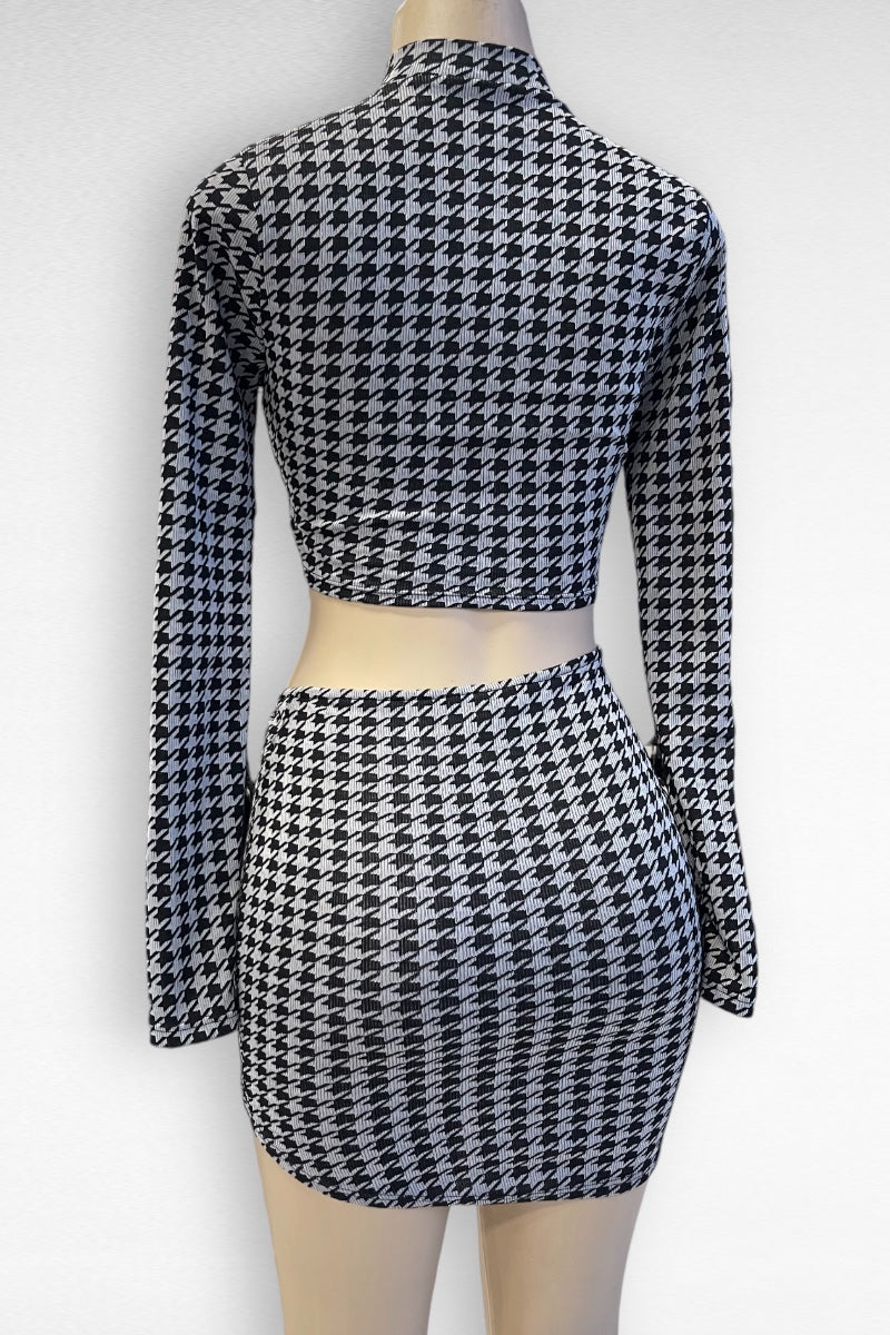 Houndstooth Soft Long Sleeve Top and Skirt Set