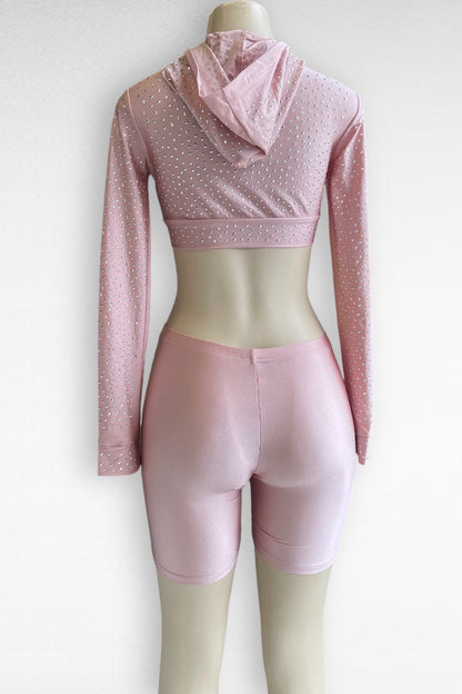 Studded Cropped Hoodie & Shorts Matching Set