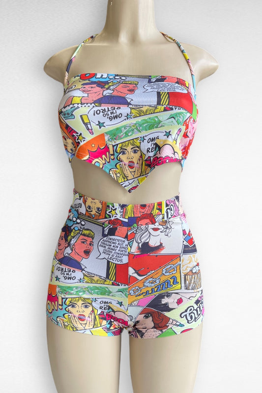 Comic Girl Print Top With Shorts Set