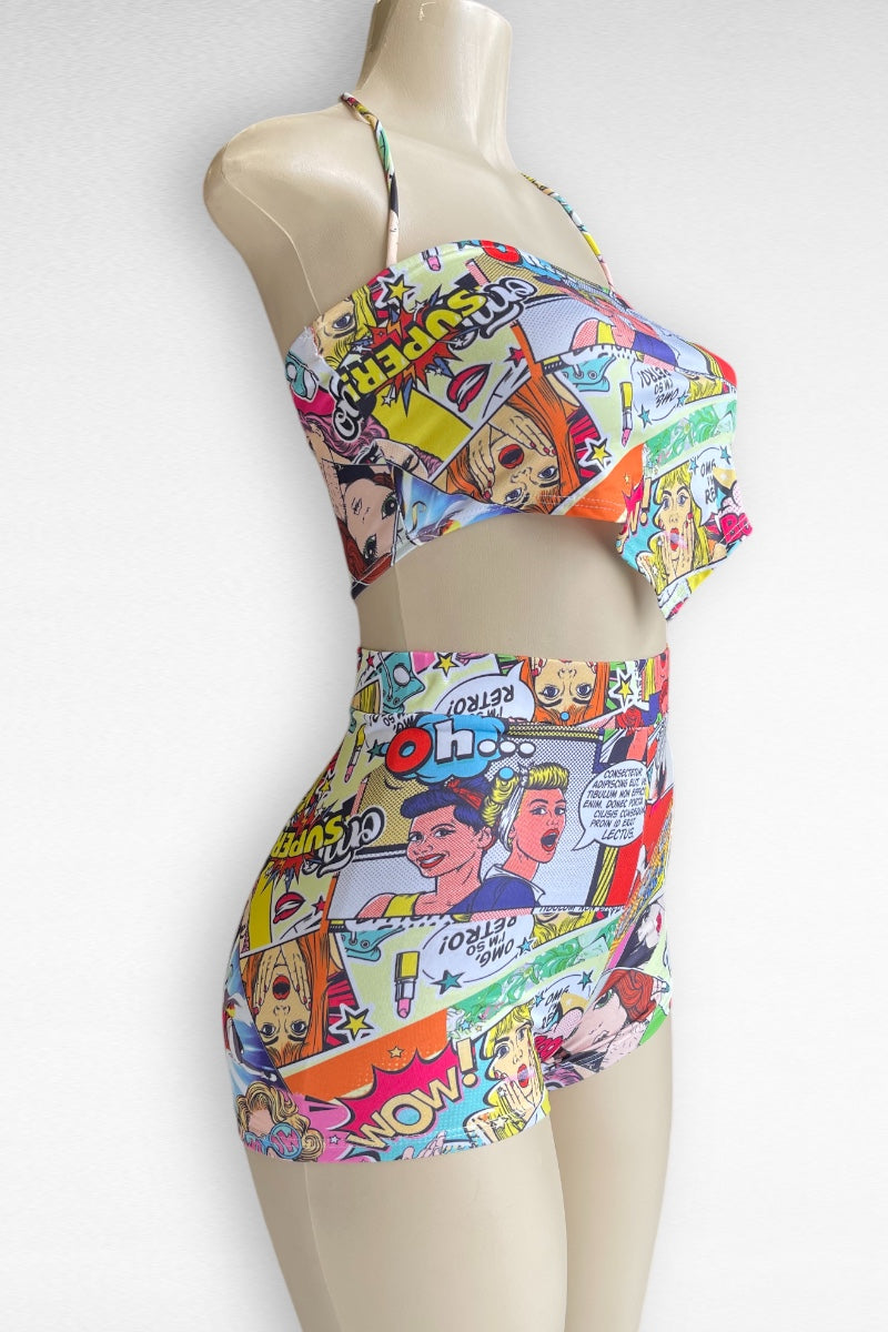 Comic Girl Print Top With Shorts Set