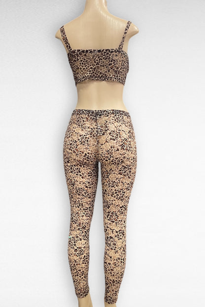 Leopard Lace Mesh Bustier Top with Pants Set