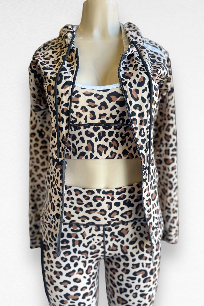 3 Piece Leopard Print Activewear Set