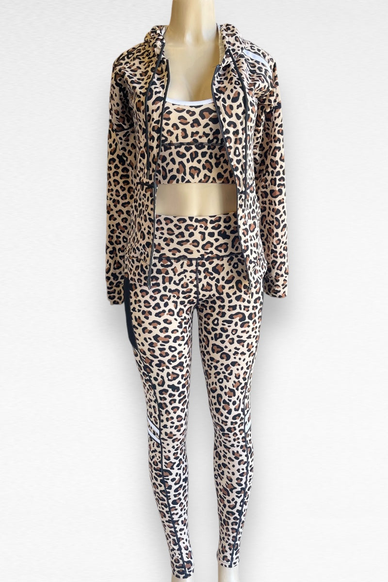 3 Piece Leopard Print Activewear Set