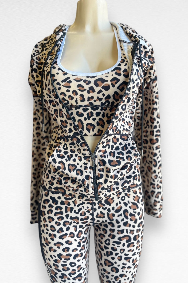 3 Piece Leopard Print Activewear Set