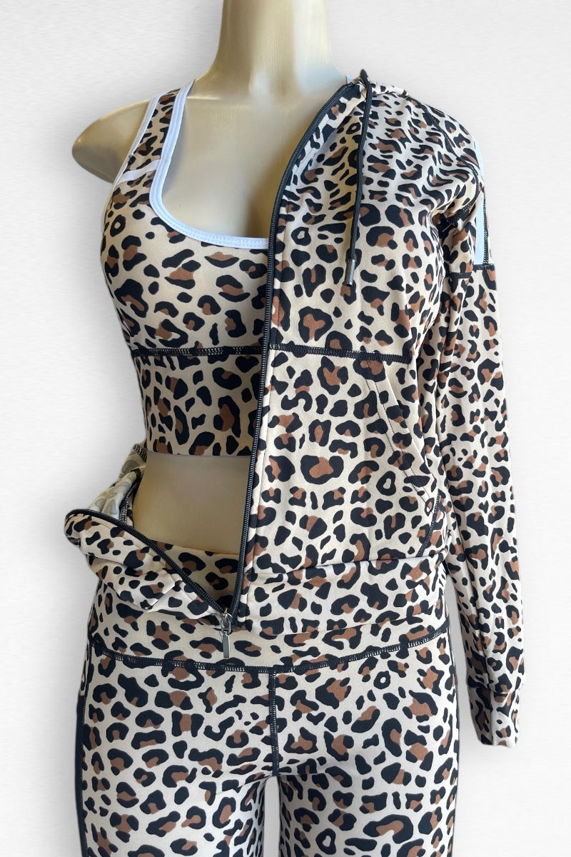 3 Piece Leopard Print Activewear Set