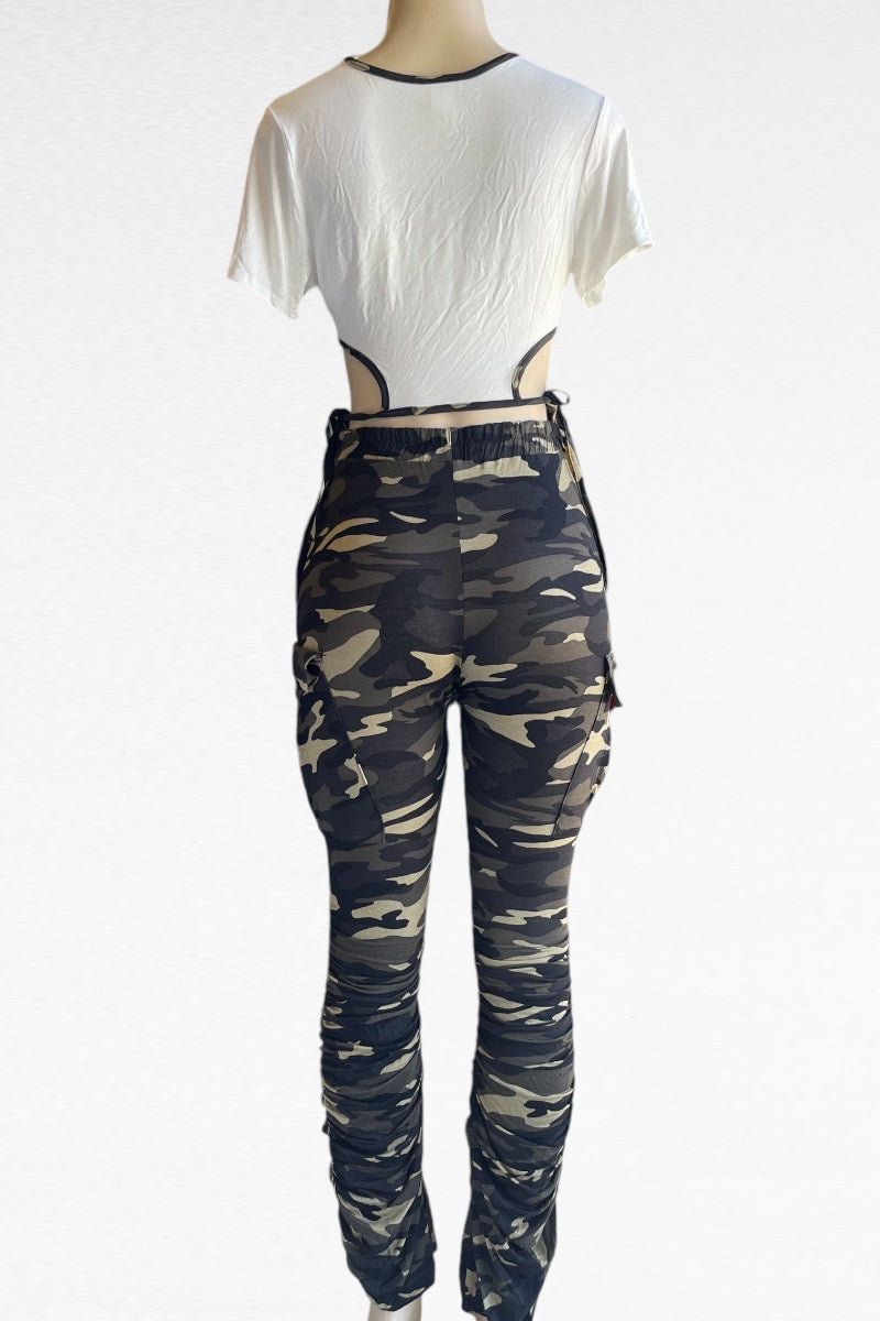 Queen Camo Top and Ruched Pants Set