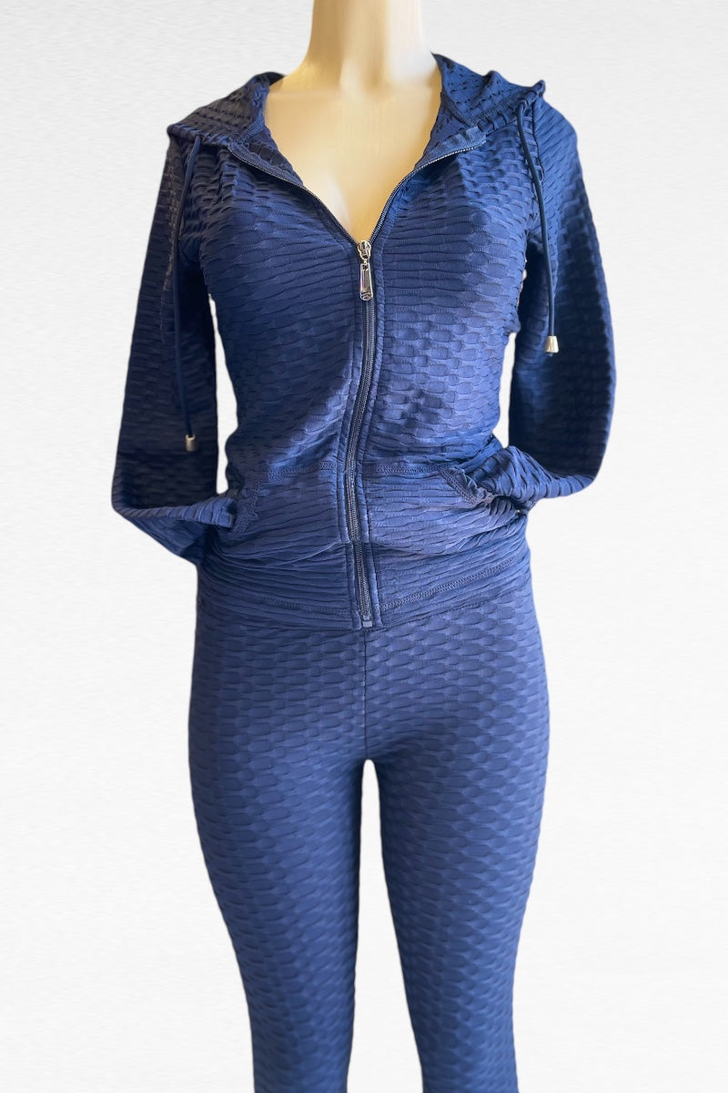 Textured Zipper Jacket and Brazilian Leggings Set