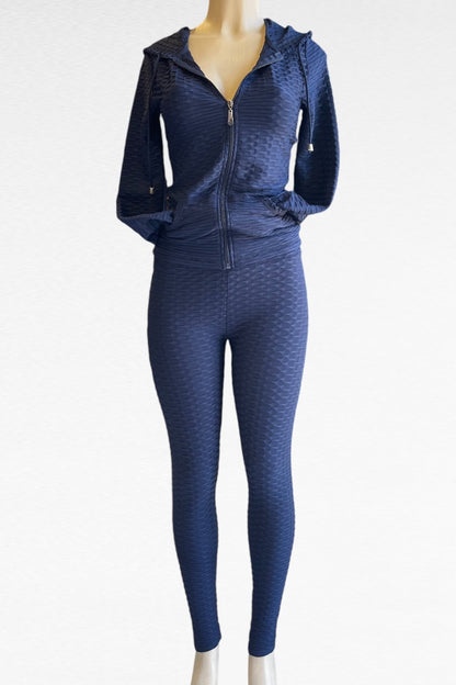 Textured Zipper Jacket and Brazilian Leggings Set