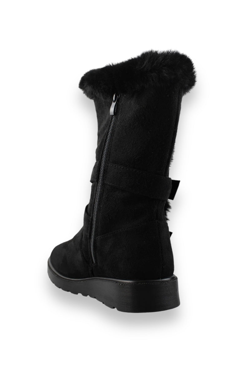 Fur Lined Double Buckled Zipper Boots