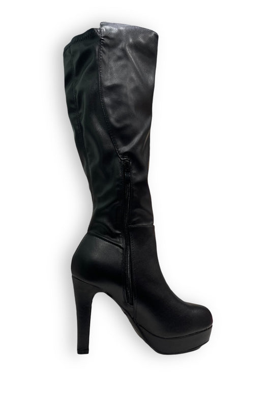 PU Knee High Boots with Zipper