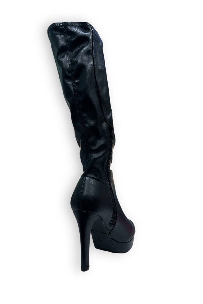 PU Knee High Boots with Zipper