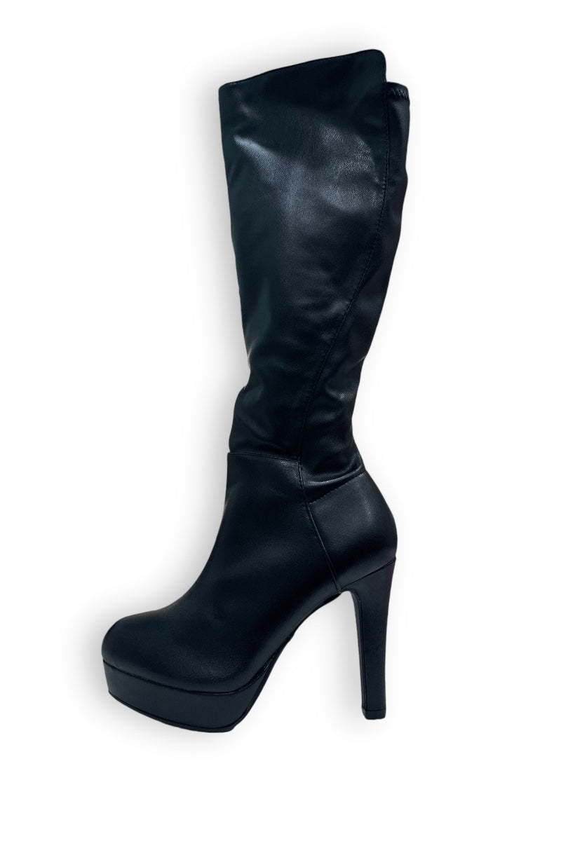 PU Knee High Boots with Zipper