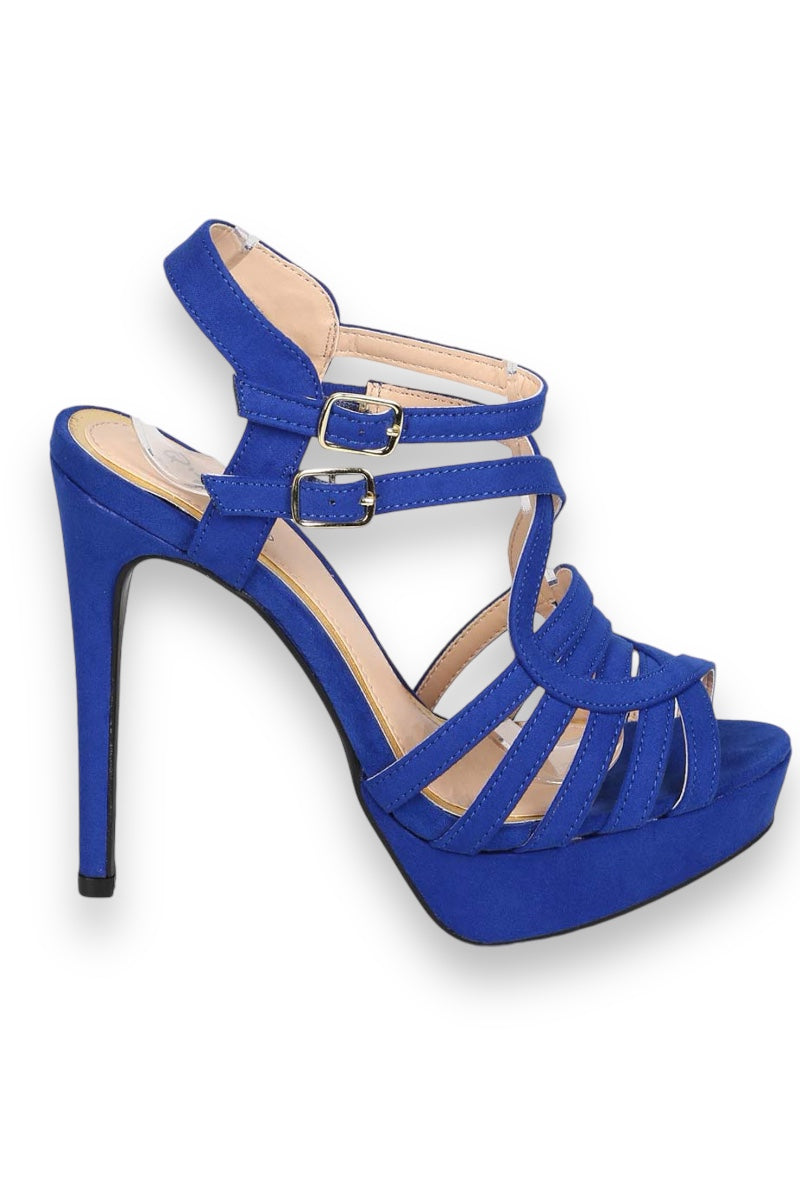 Criss Cross Strappy Suede Peep Toe Heels