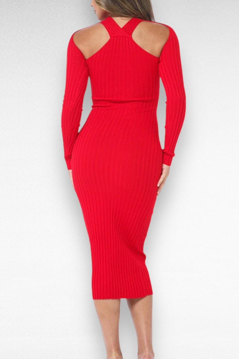 Criss Cross Long Sleeve Ribbed Dress