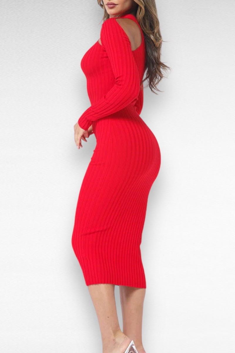 Criss Cross Long Sleeve Ribbed Dress