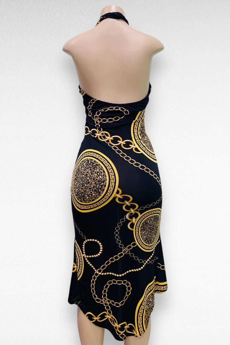 Halter Gold Print Dress