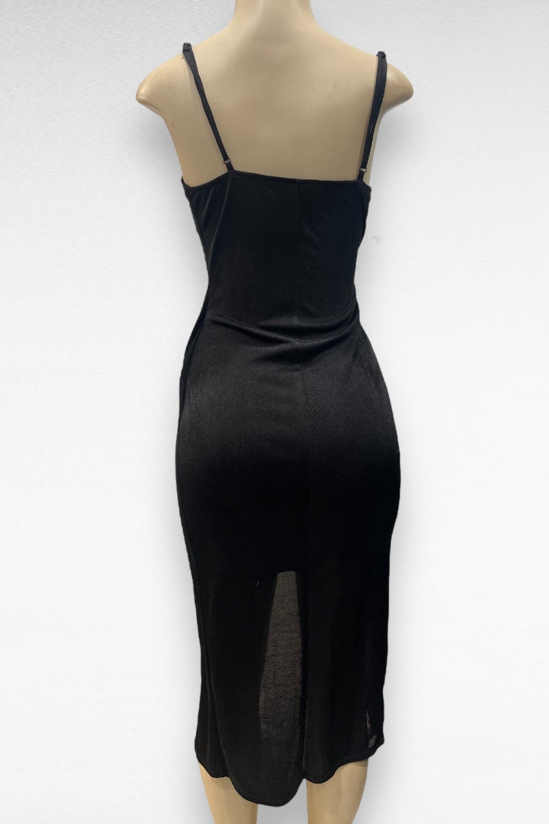 Open Slit Wrapped Midi Dress