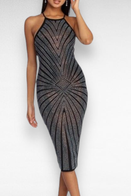 Rhinestone Halter Midi Dress