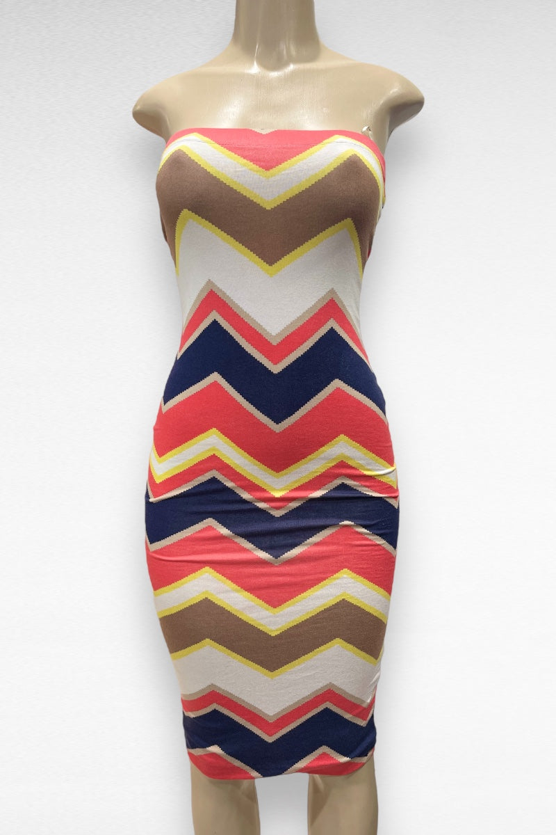 Chevron Print Tube Midi Dress