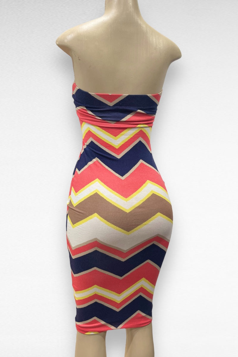 Chevron Print Tube Midi Dress