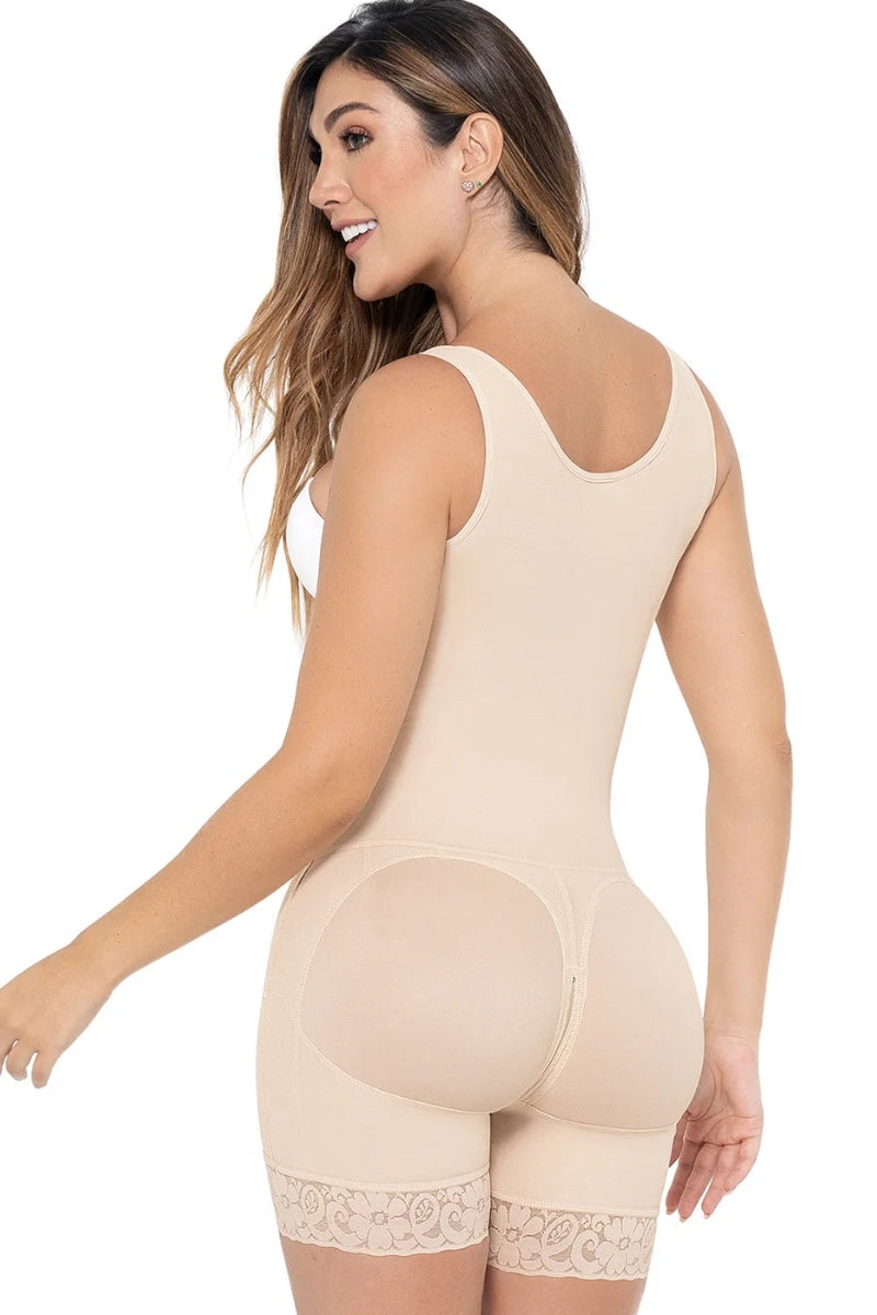 High Compression Garment Mid Thigh & Open Bust W/ Wide Straps