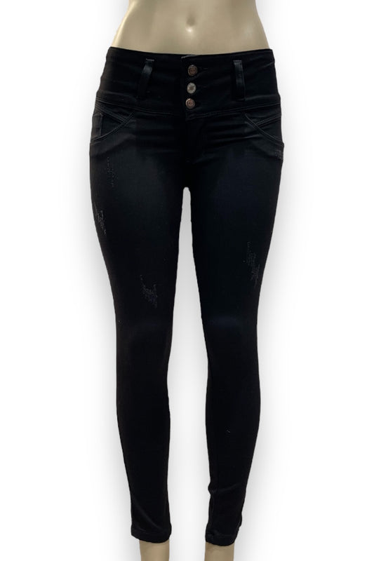 Medium Rise Scraped Solid Push Up Jeans