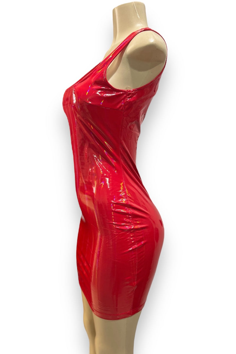 Mini Pu Leather Tank Dress - Red