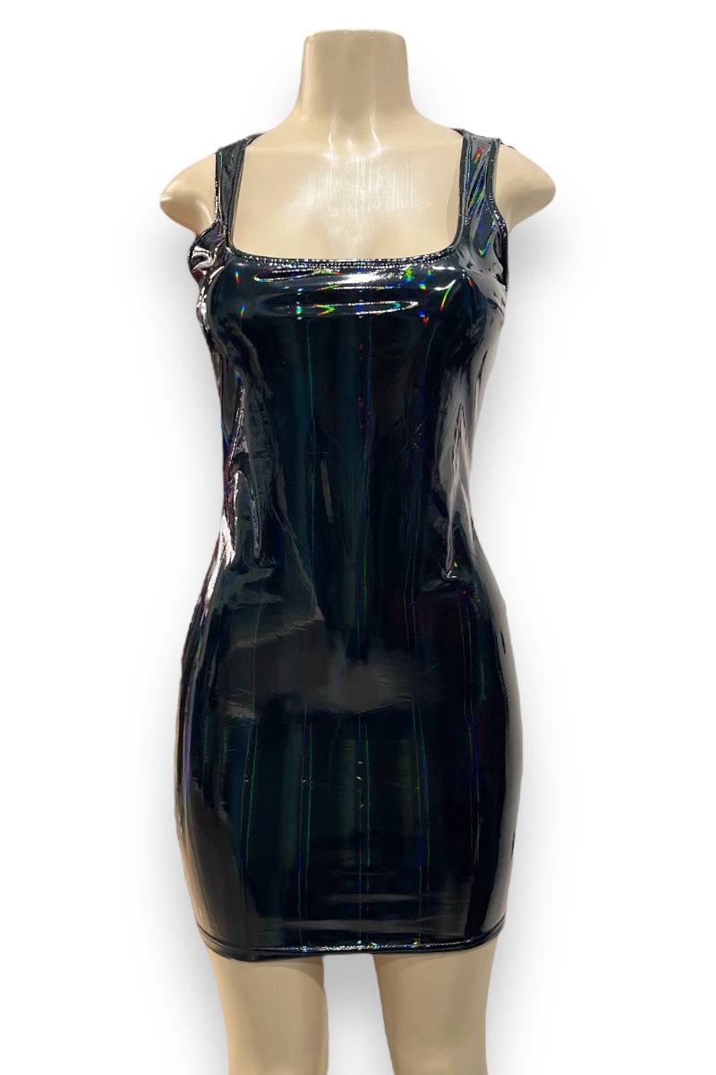 Mini Pu Leather Tank Dress - Black