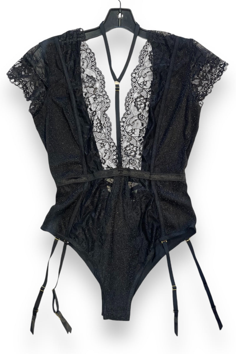 Lurex & Lace Low V Bodysuit With Attached Garters