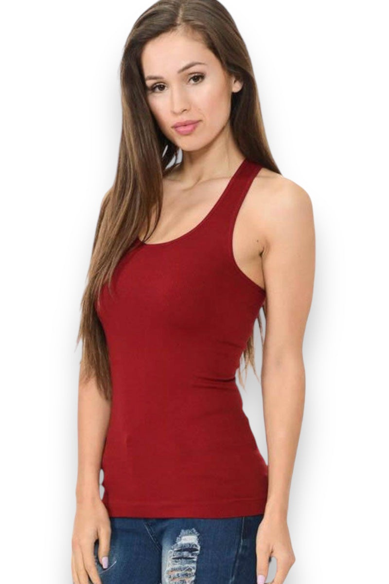 Ribbed Tank Top - Burgundy