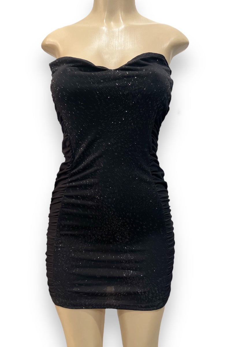 Sparkly Glitter Ruched Strapless Dress