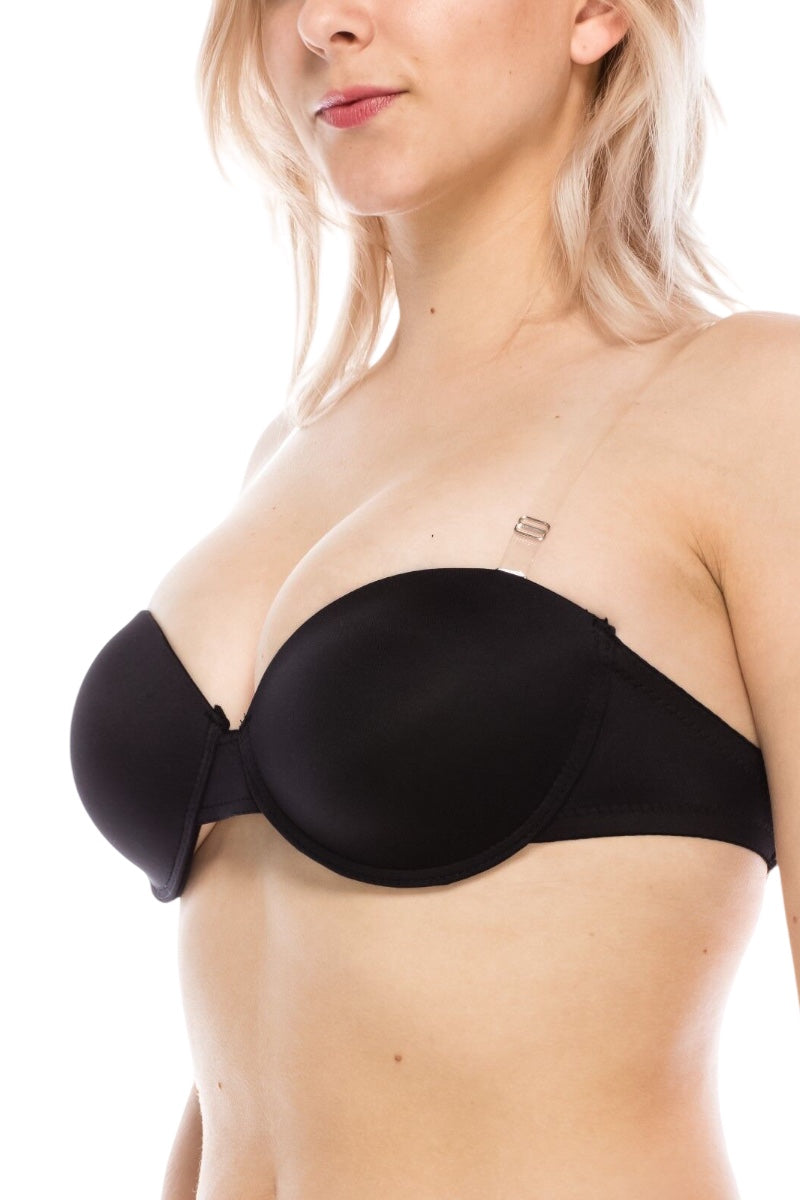 Clear Invisible Shoulder Straps & Back Strap Bra - Black