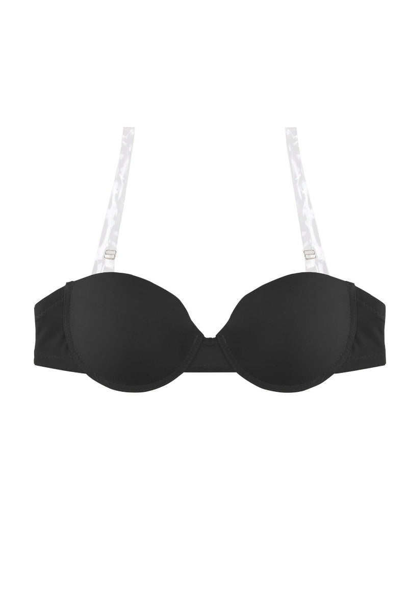 Clear Invisible Shoulder Straps & Back Strap Bra - Black