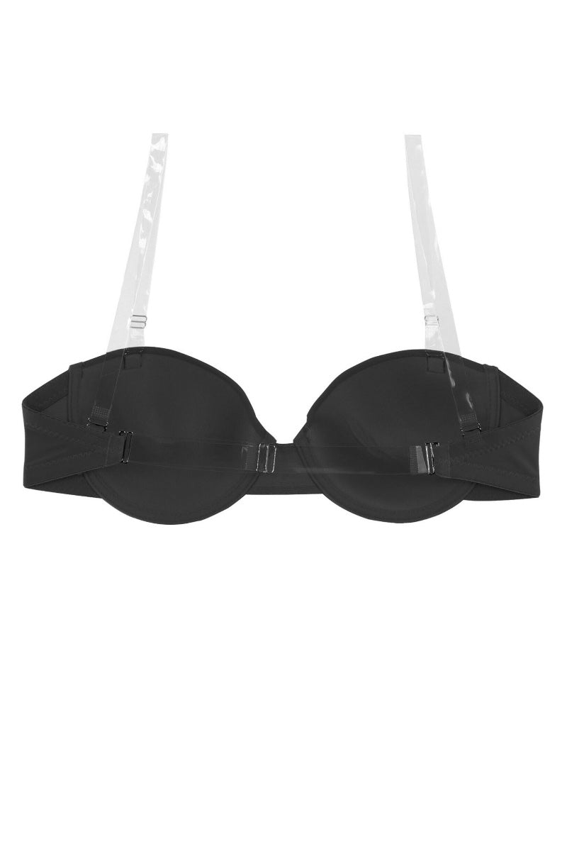 Clear Invisible Shoulder Straps & Back Strap Bra - Black