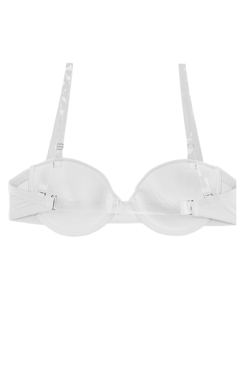 Clear Invisible Shoulder Straps & Back Strap Bra - White