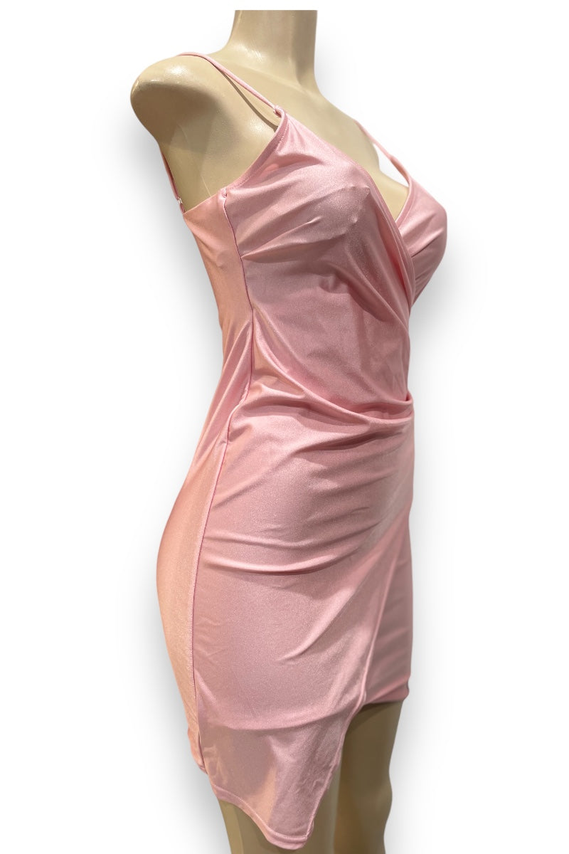 Surplice Overlapping Satin Dress