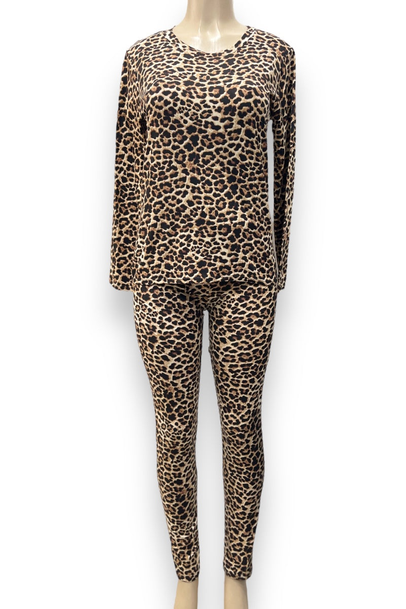 Long Sleeve Leopard Print Top and Leggings Set