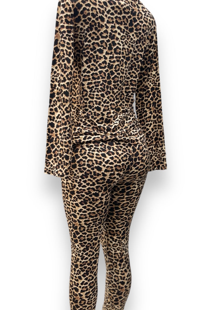 Long Sleeve Leopard Print Top and Leggings Set