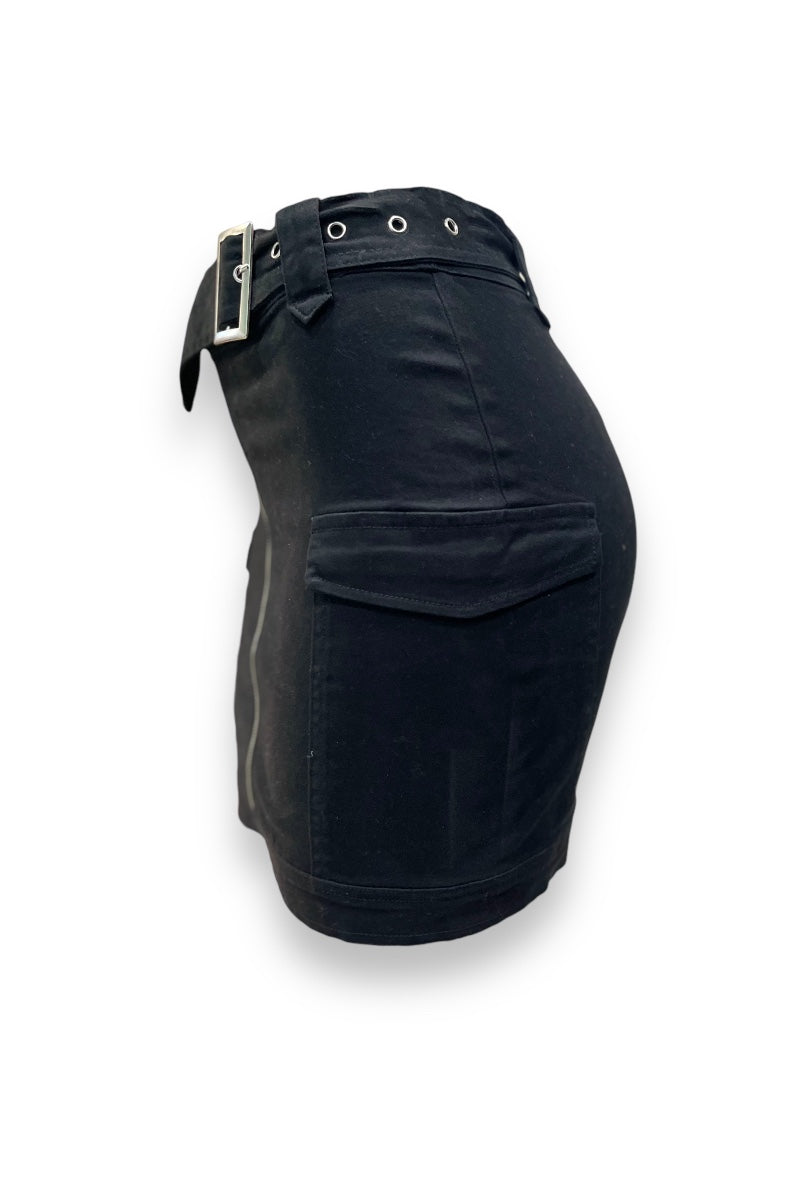 Buckled with Zipper Cargo Mini Skirt