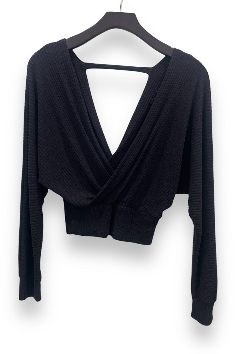 Ribbed Knit Surplice Sweater Crop Top