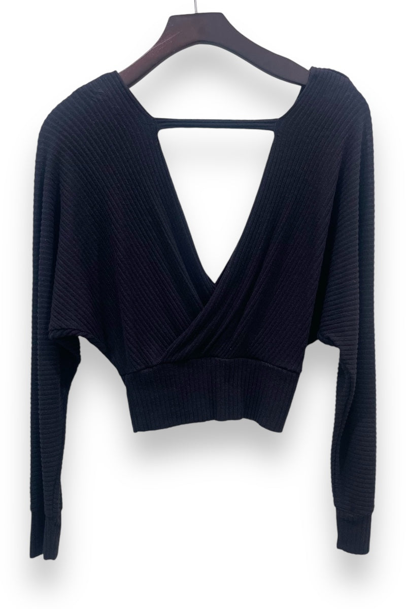 Ribbed Knit Surplice Sweater Crop Top