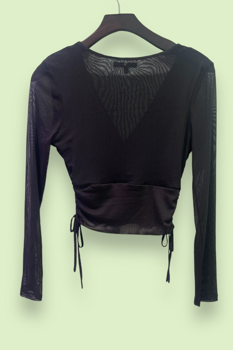 Long Sleeve Surplice Mesh Top