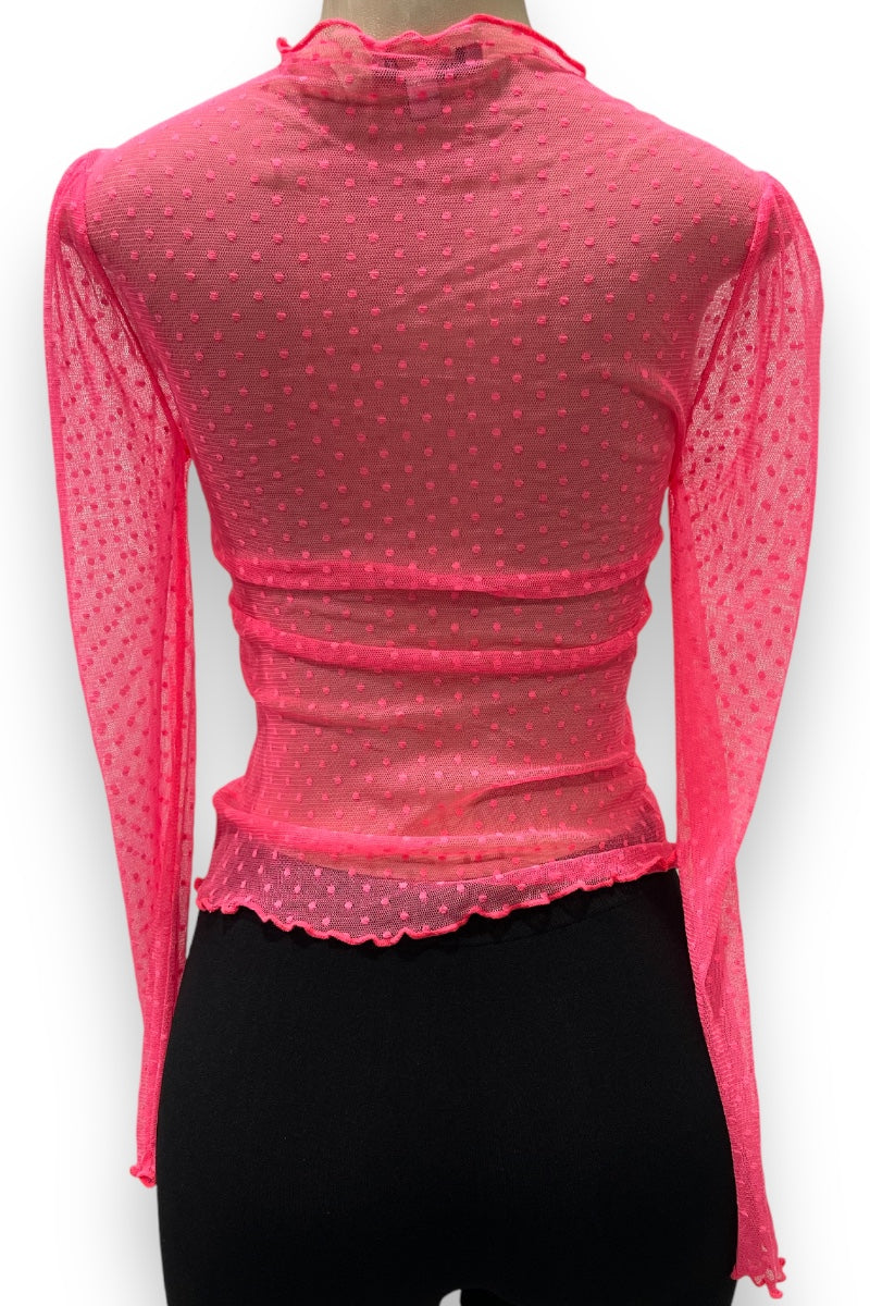 Dotted Mesh Crinkled Hem Top